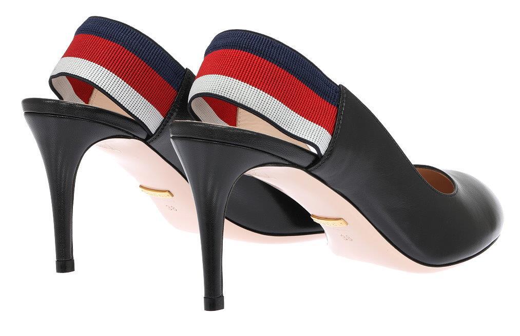 NEW GUCCI WEB SLINGBACK BLACK LEATHER 3.25″ HEELS PUMP SHOES 36/US 6