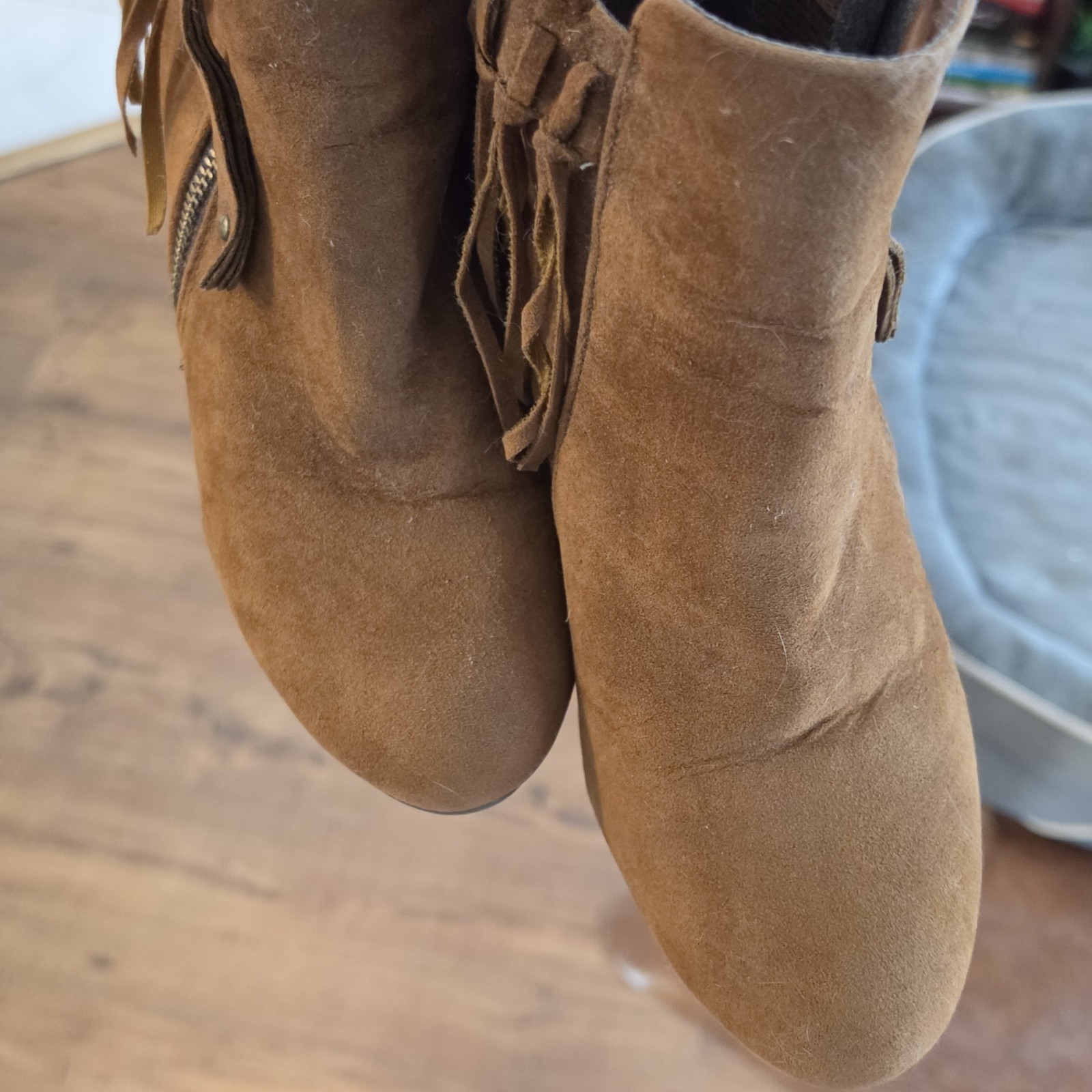 Brash Gail Brown Faux Suede Fringe Ankle Bootie Round Toe Side Zip US 10
