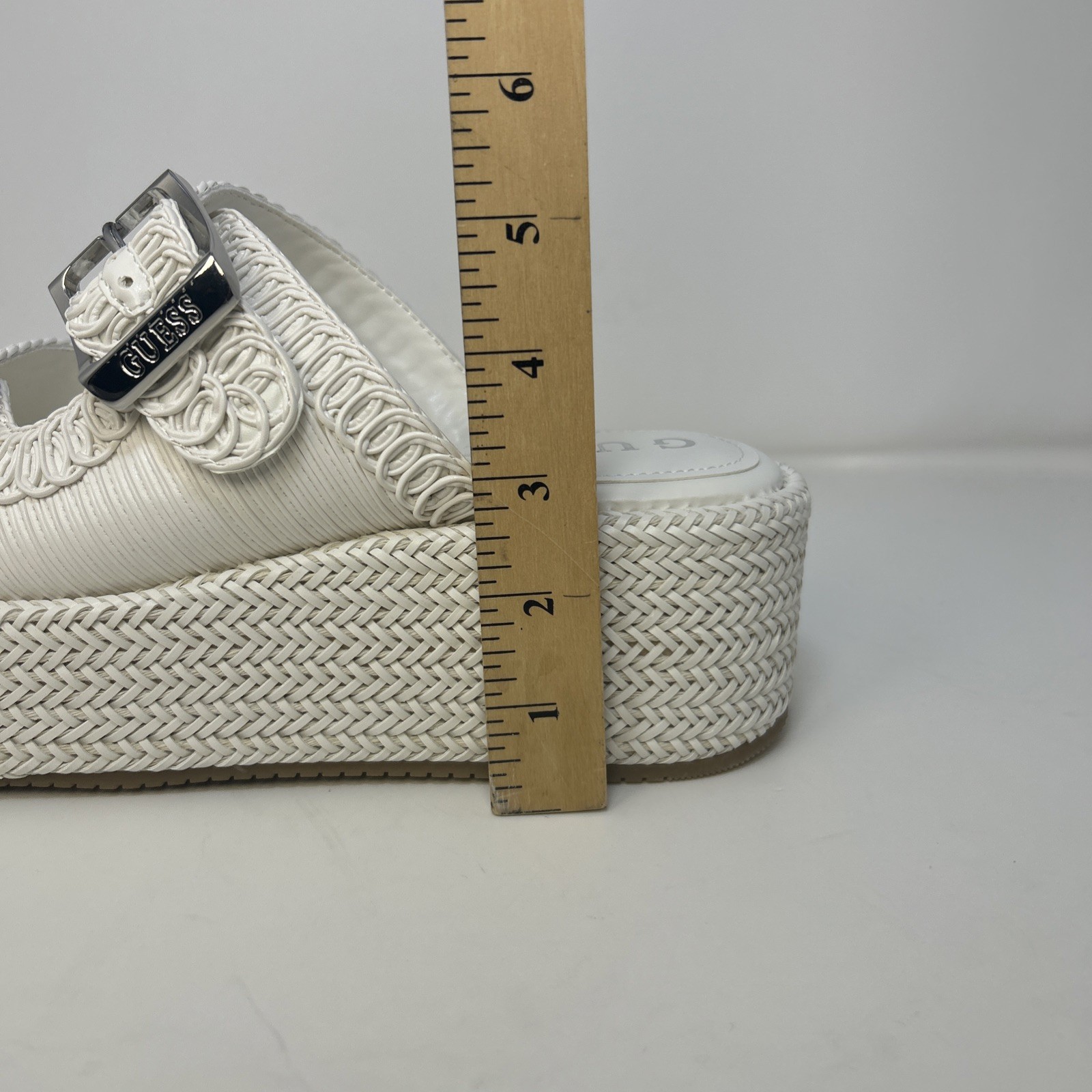 GUESS Binks Woven Platform Sandals Ivory White Double Buckle Wedge Size 10M NIB