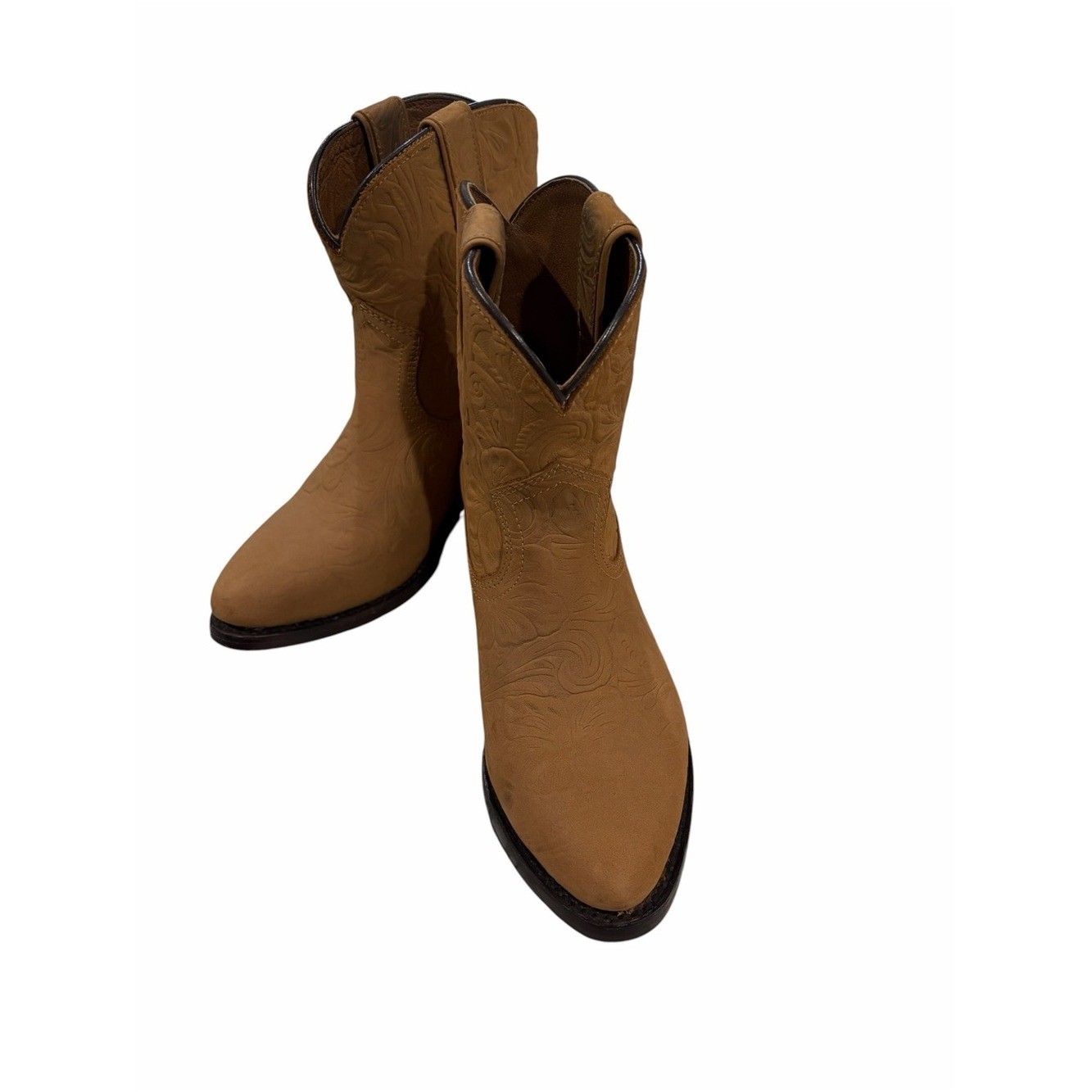 Frye Billy Western Short Bootie in Honey Floral Embossed Leather