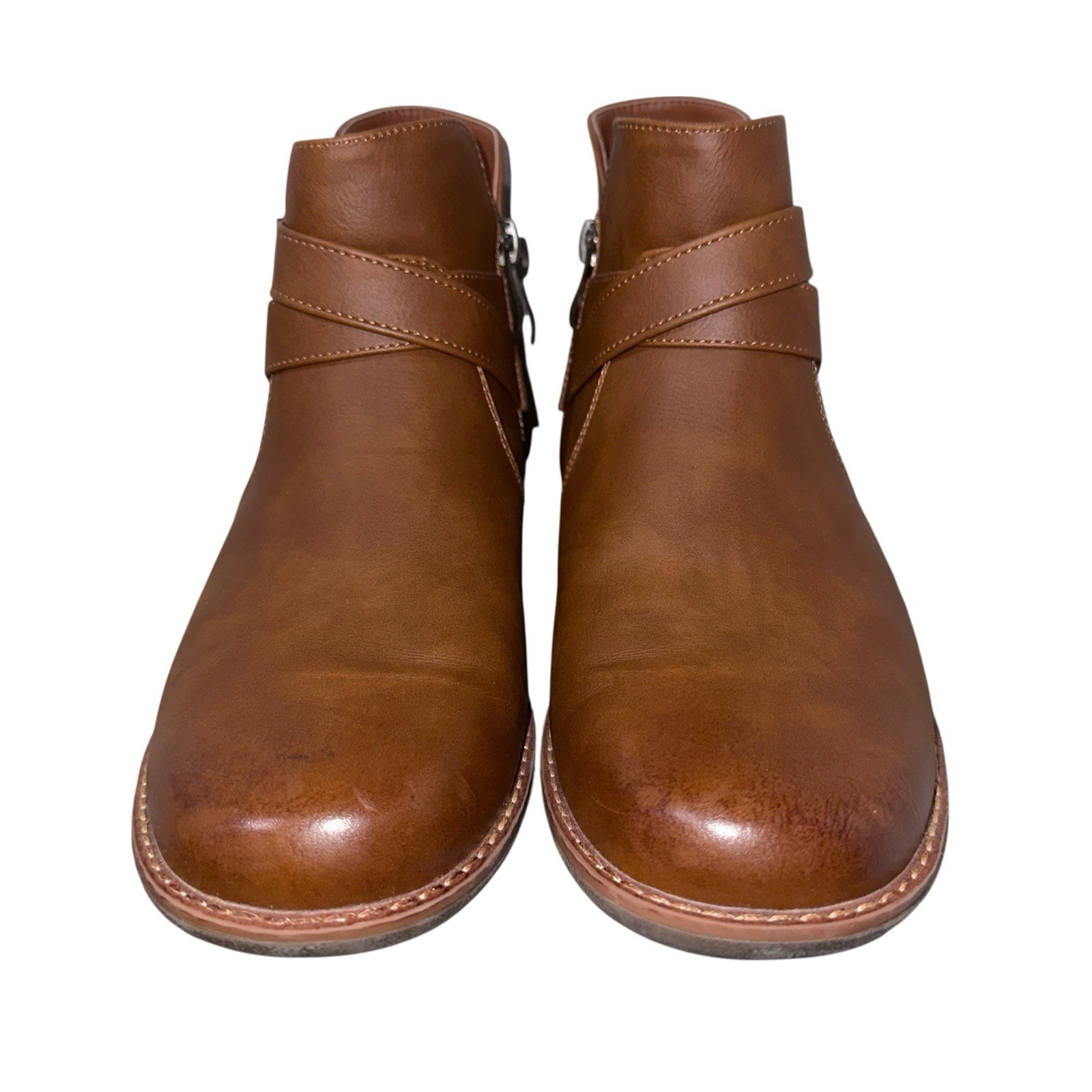 VEPOSE Brown Women’s Ankle Boot With Buckle Rubber Outsole 7.5