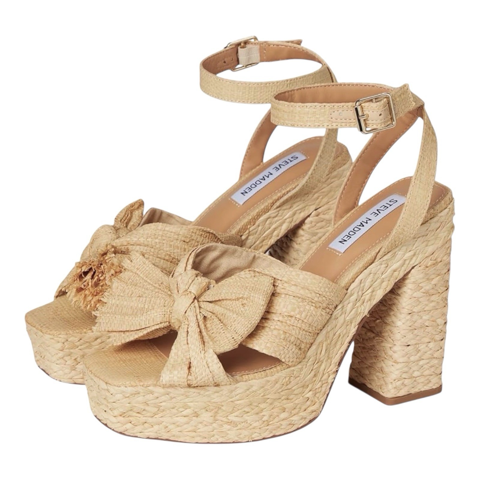Steve Madden $129 Romey Platform Sandals Heels Natural Raffia NEW Select Size
