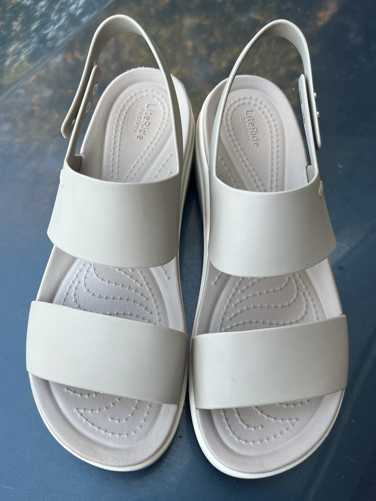 Crocs LiteRide Brooklyn Khaki Beige / Bone platform low wedge sandals size 8 M