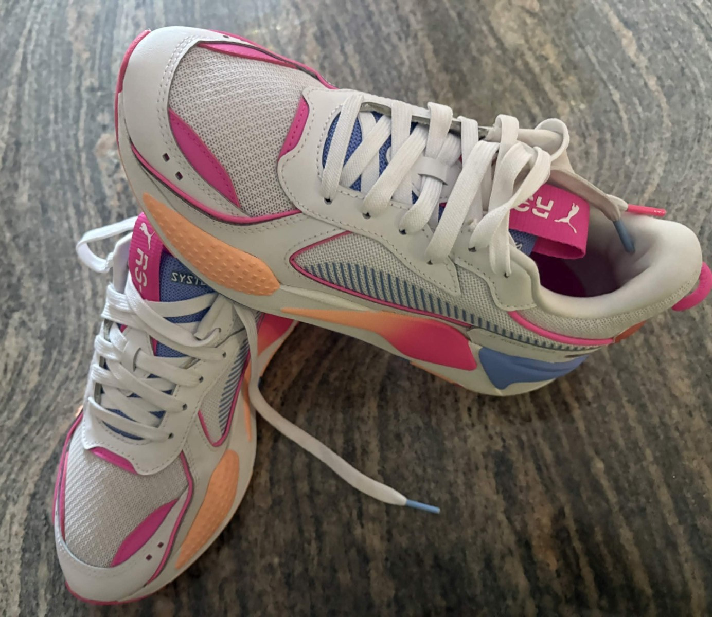 PUMA RS Running System Chunky Sneakers – White, Hot Pink & Orange, SZ W 8.5