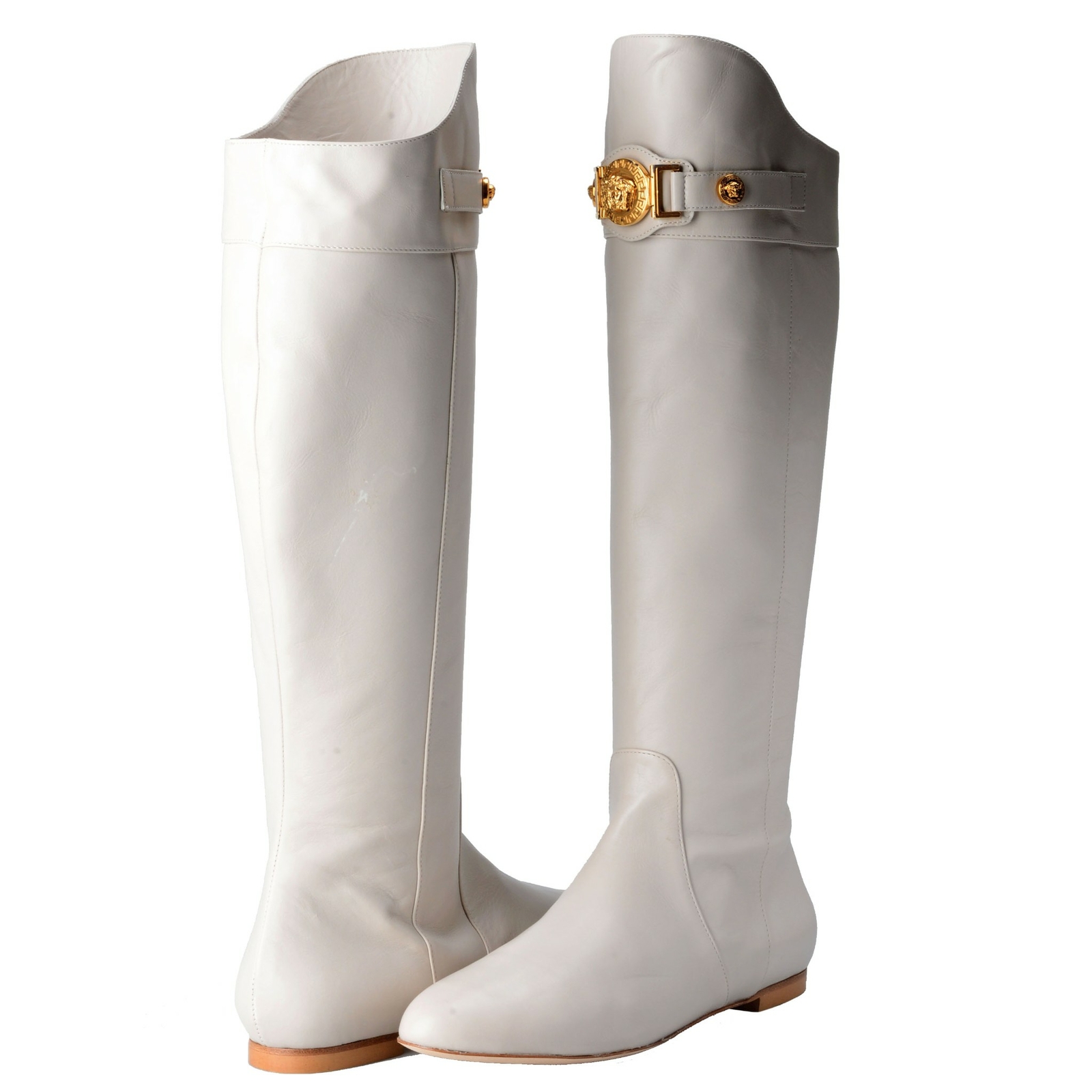 Versace Women’s Leather Off White Boots Shoes Size 4.5 5.5 6 6.5 7 7.5 8.5 9 9.5