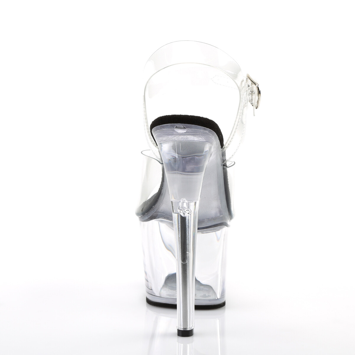 Pleaser SKY-308 7″ Heel Ankle Strap PF Sandal, Clear/Black, Size US Women’s 12