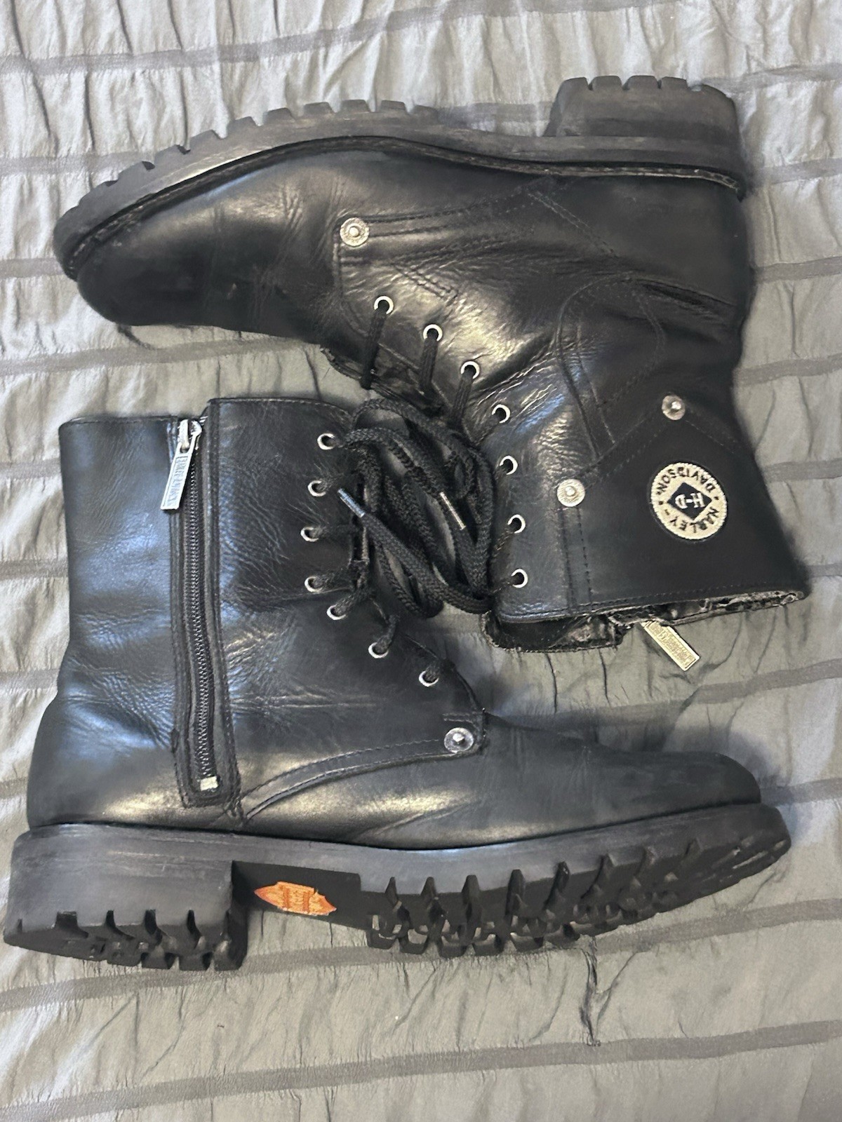 Harley Davidson Boots Womens 7.5 Black Leather 84070 Side Zipper Riding Motto