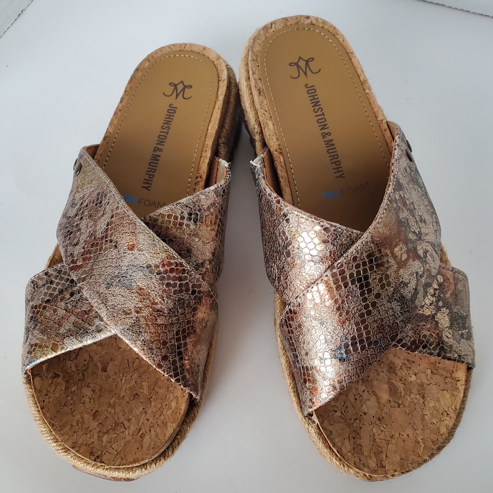 Johnston & Murphy Michelle Rose Mosaic Metallic Cross Strap Slide Sandal Size 8