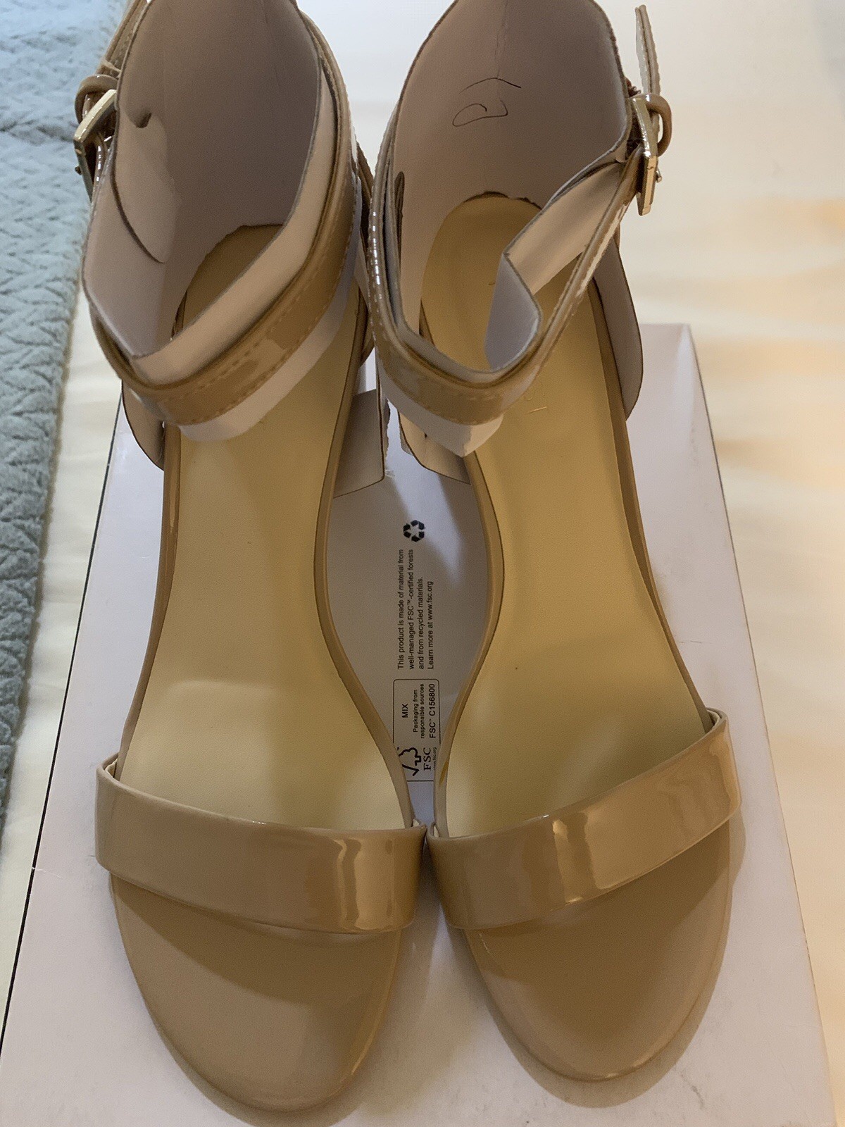 Nine West Women’s Taupe Open Toe Heels With Ankle Strap Size 9M Small Defects