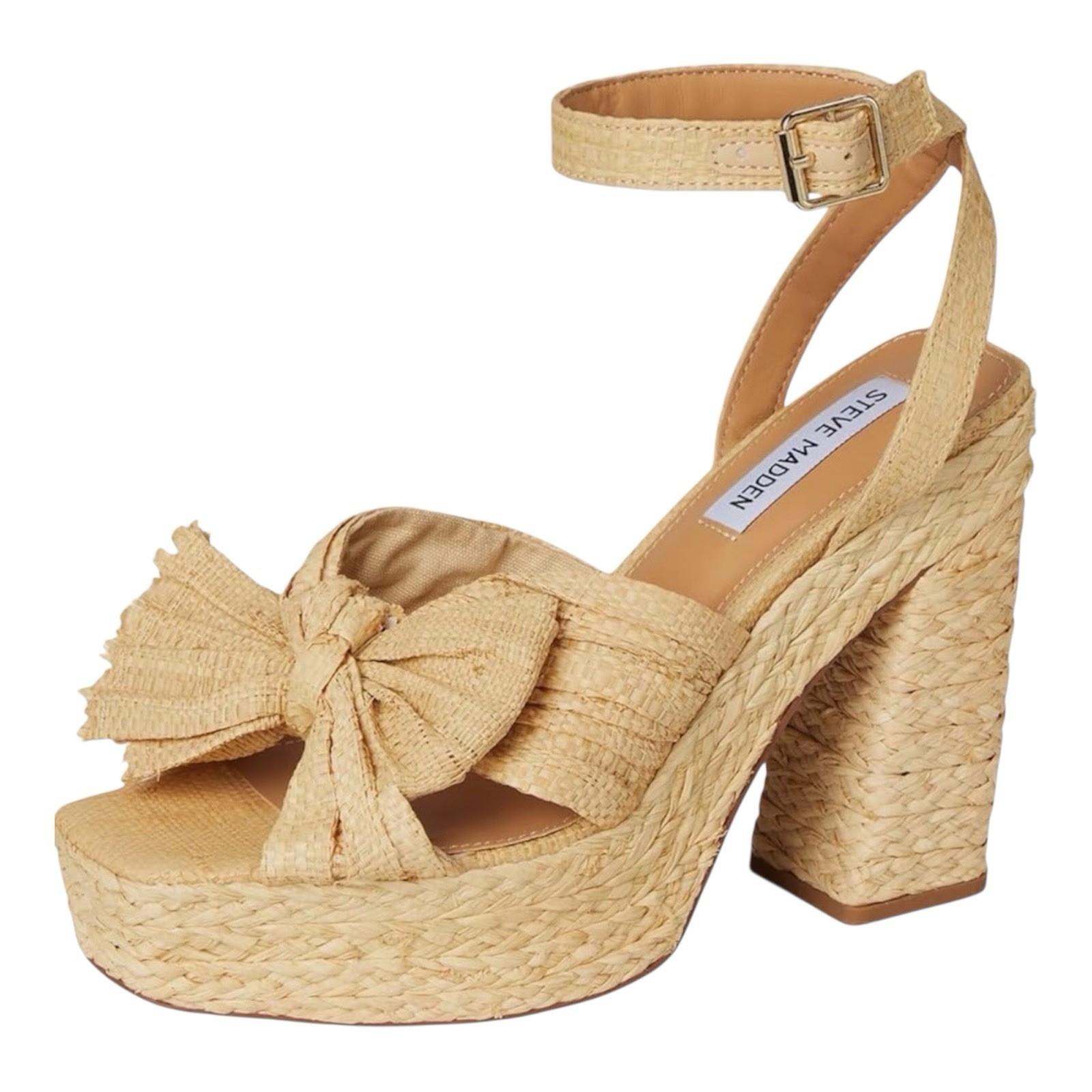 Steve Madden $129 Romey Platform Sandals Heels Natural Raffia NEW Select Size