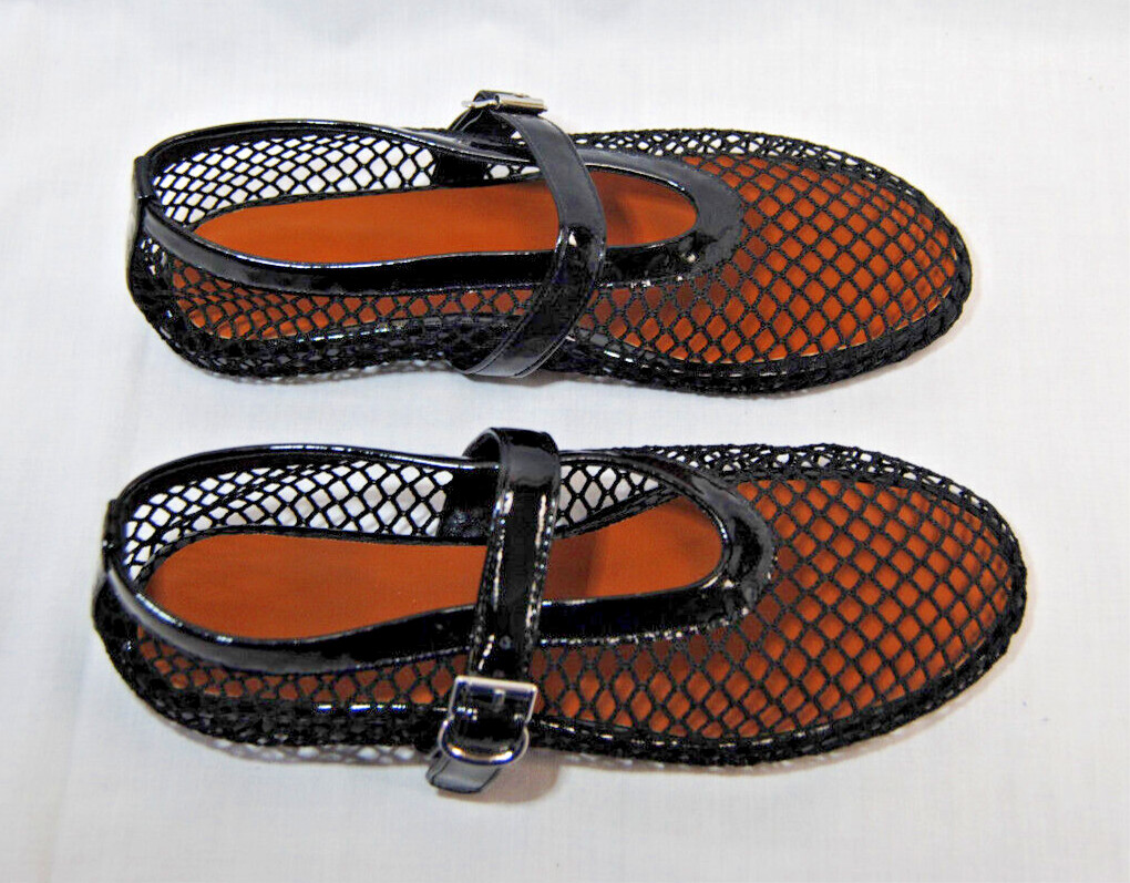 Divanne Women’s Black Mesh Flat Ballerina Mary Jane Shoes New T2355