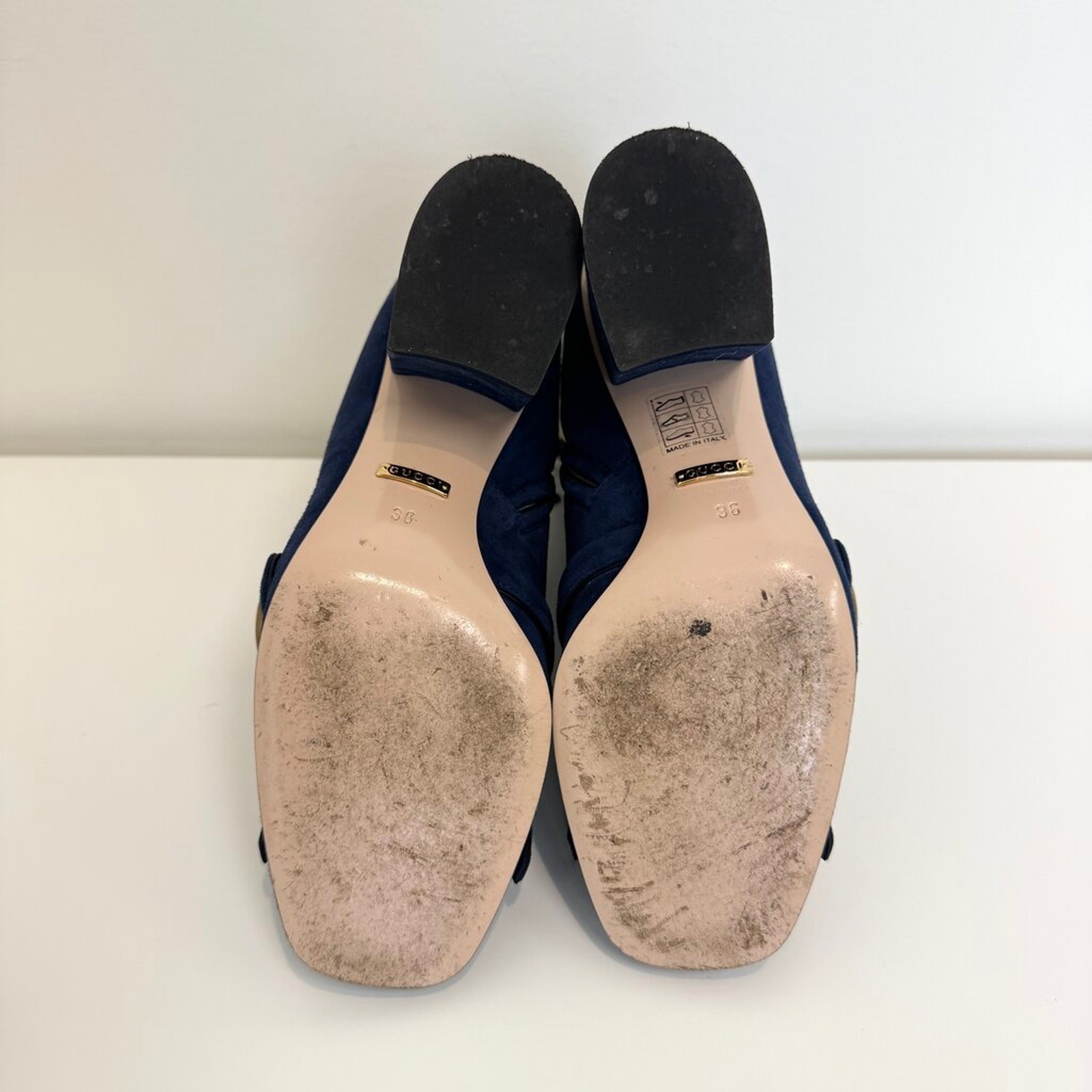 Gucci Blue Suede GG Marmont Ankle Boots with Fringe Detail 36