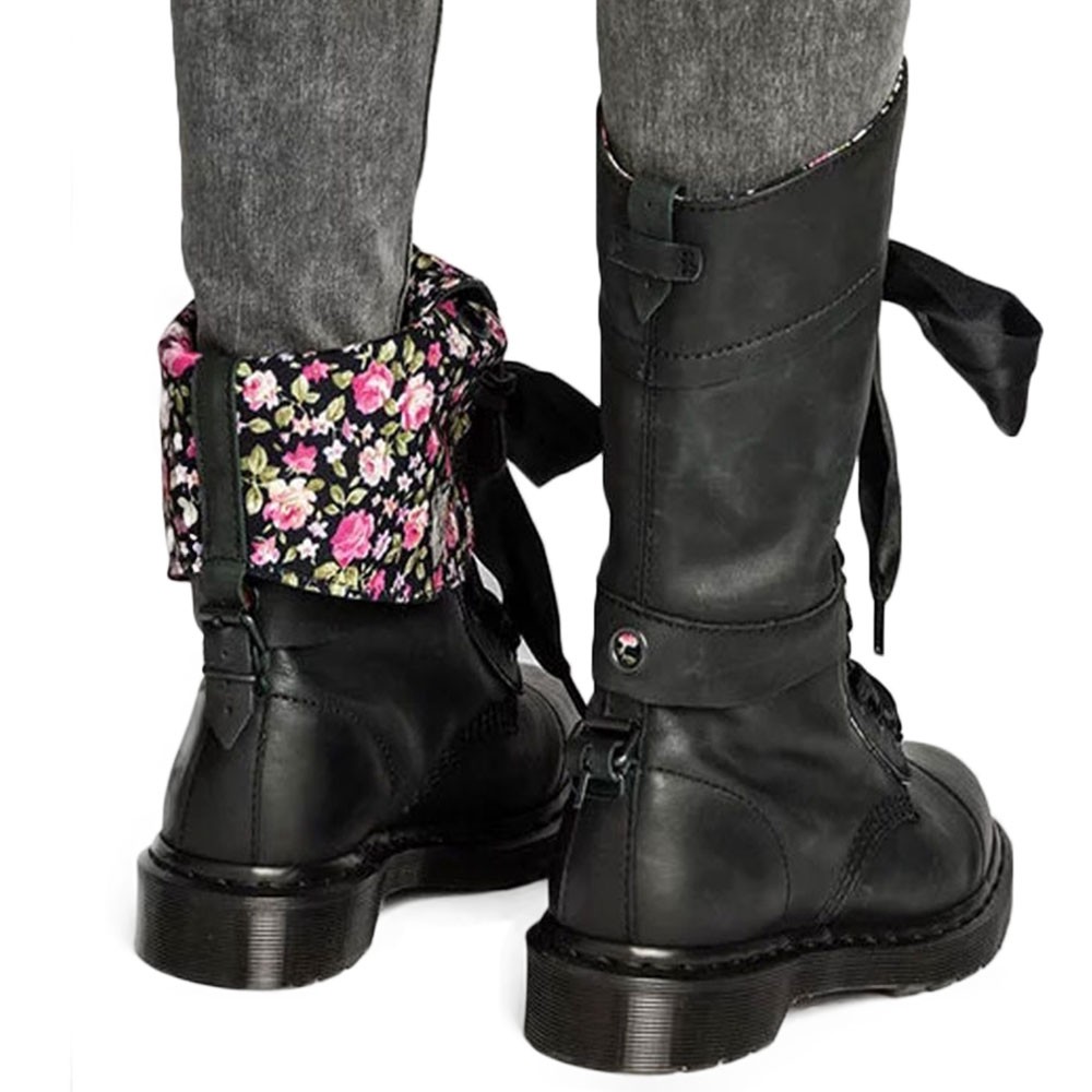Retro Womens Mid Calf Boots Lace Up Biker Punk Military Combat Ankle Bootie Shoe
