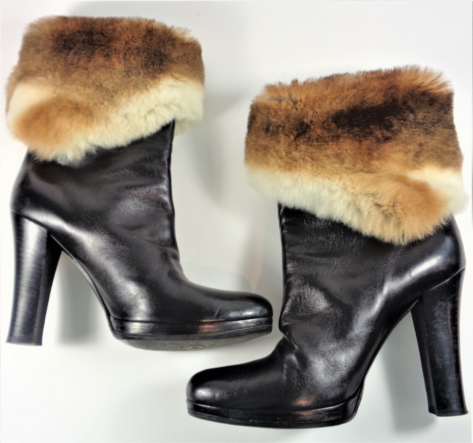 Nando Muzi women’s black leather fur booties EU 38 (US 7 1/2)