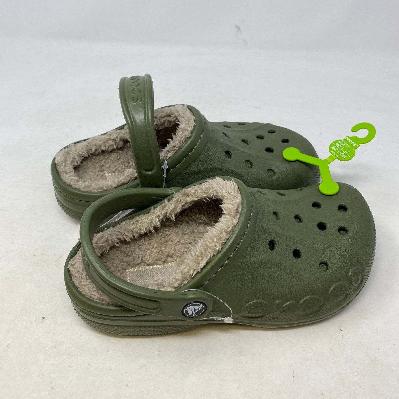 Crocs Baya Lined Clog Army Green Olive Fleece Fur Mens 4 Womens 6 205969-3TC NEW