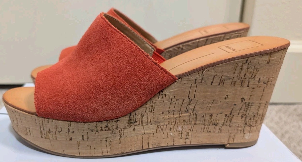 Dolce Vita Women’s Orange Suede Wedge Slide Sandals Slip-On Straps US 9.5