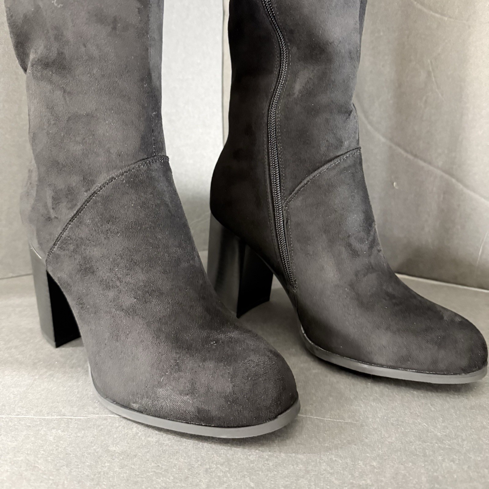 Black Suede High Heel Knee High black boots Winter fall block heel casual party