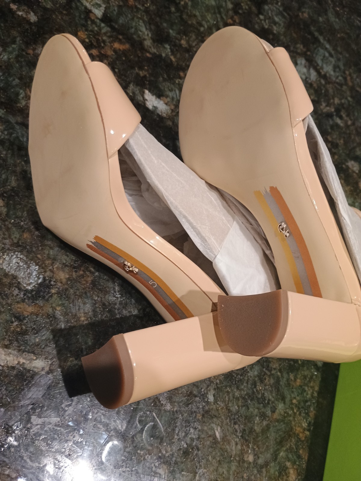 Sam Edelman Robyn Beige Blush Patent Leather Sandals Block Heels Shoes 5 M