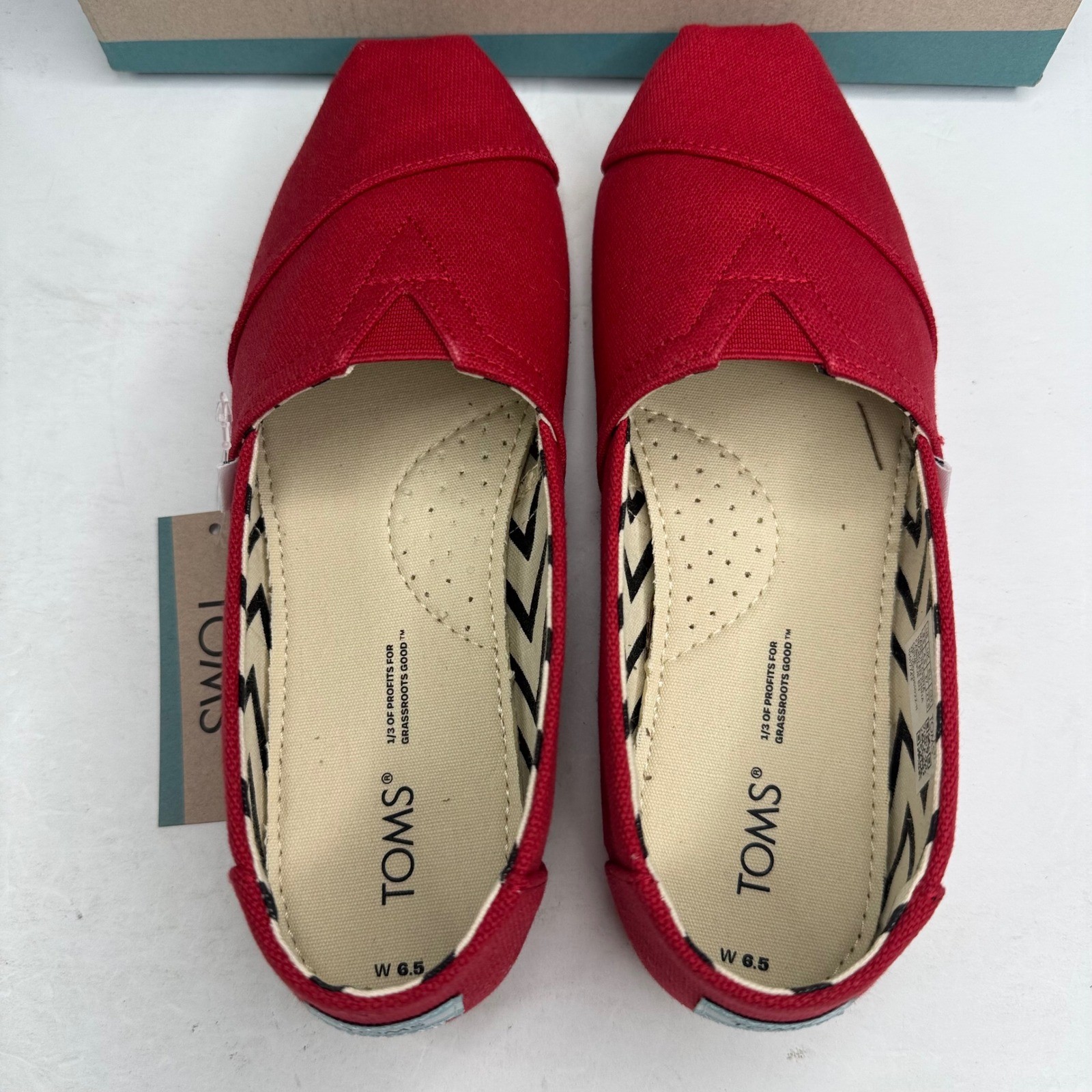 TOMS Alpargata Red Recycled Cotton Canvas Slip On Shoes Womens 6.5 10017743