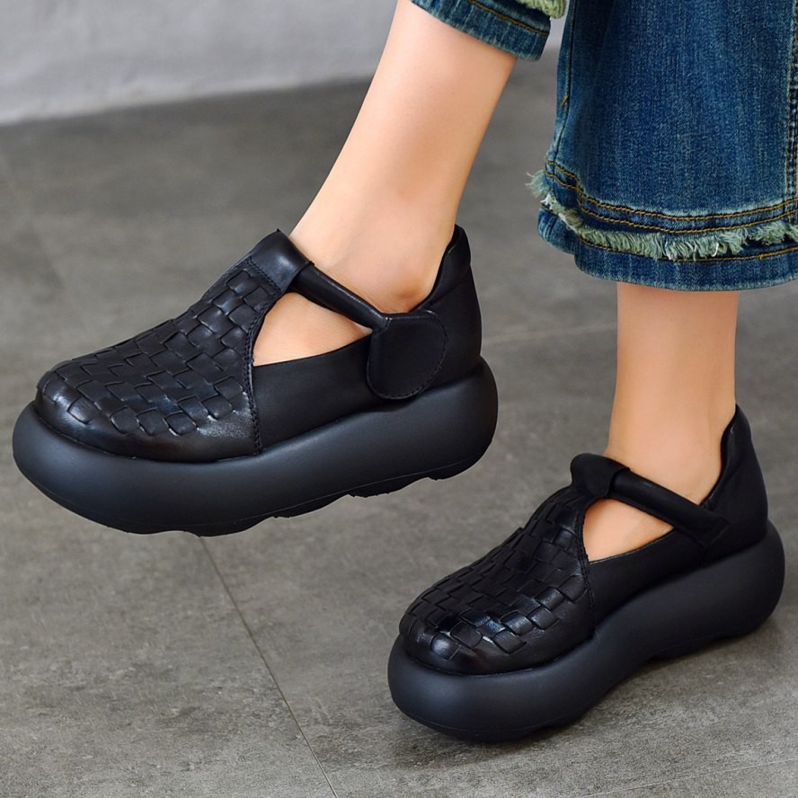 Thick Sole Mary Janes Women’s Genuine Leather Round Toe Flat Platform Creepers