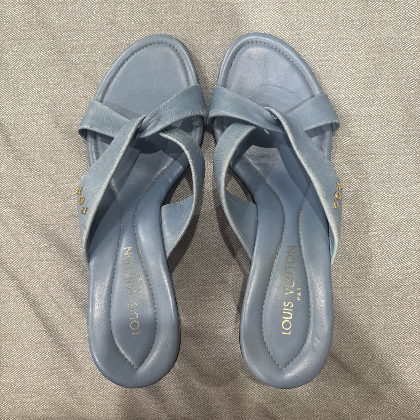 Louis Vuitton Blue Mules Size 35 1/2 Used Good Condition No Box