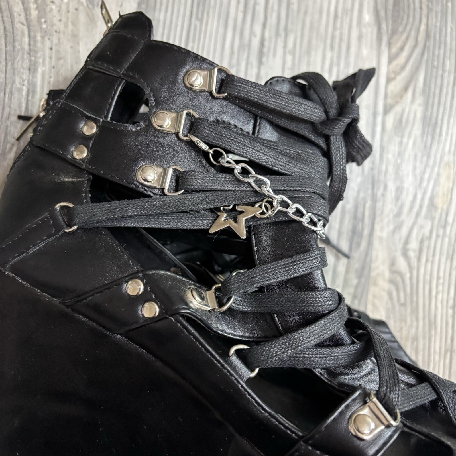 Goth Grunge Platform Gladiator Wedge Chain Charm Black Sandals Women’s 41/ 10