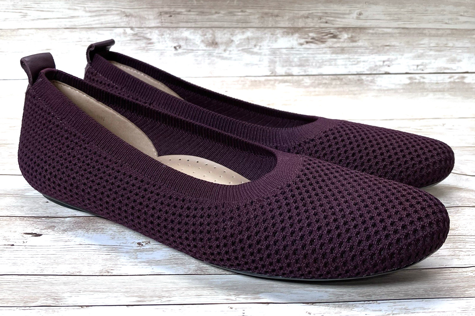 Vaneli Burgundy Maroon Knit Ballet Flats Arch Support Cushioned Womens 9N Narrow