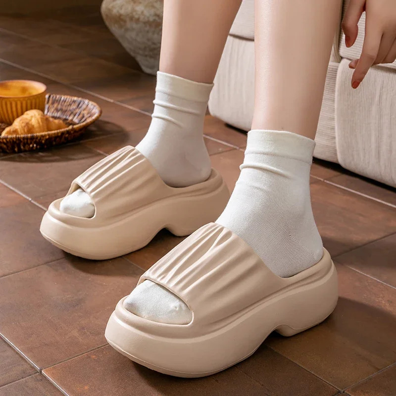 7cm High Heels Thick Bottom Slippers Women Summer 2026 Chunky Platform Eva Sole