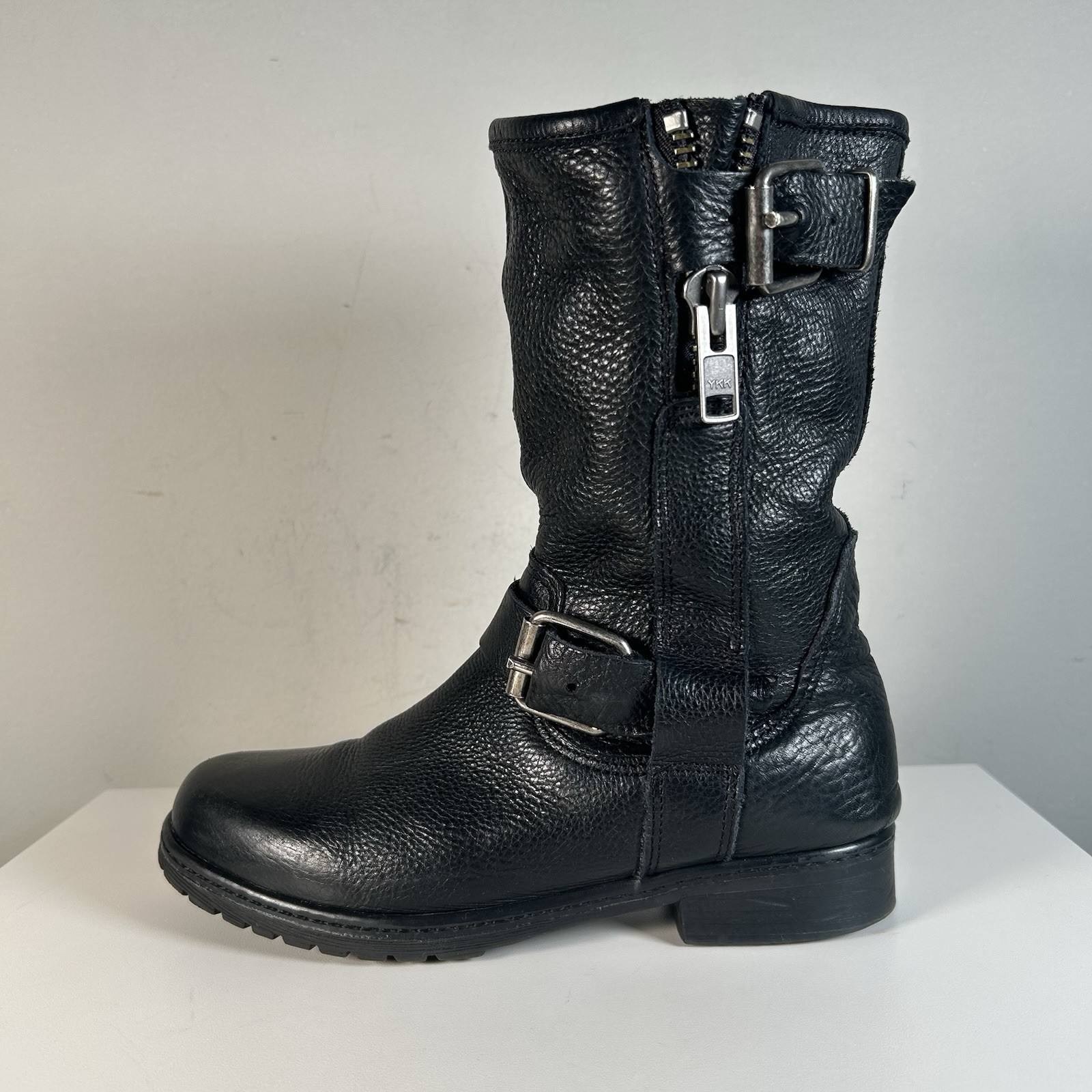 Y2K Steve Madden Black Leather Buckle Moto Combat Ankle Boots Women’s 6.5