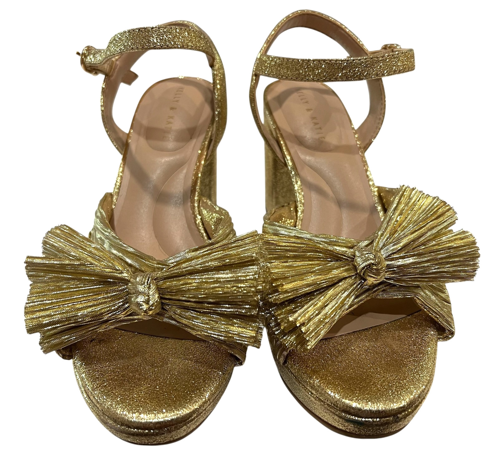 Kelly & Kate Gold Glittery Heather Platform Heels w Bow US 6 Formal Bridal