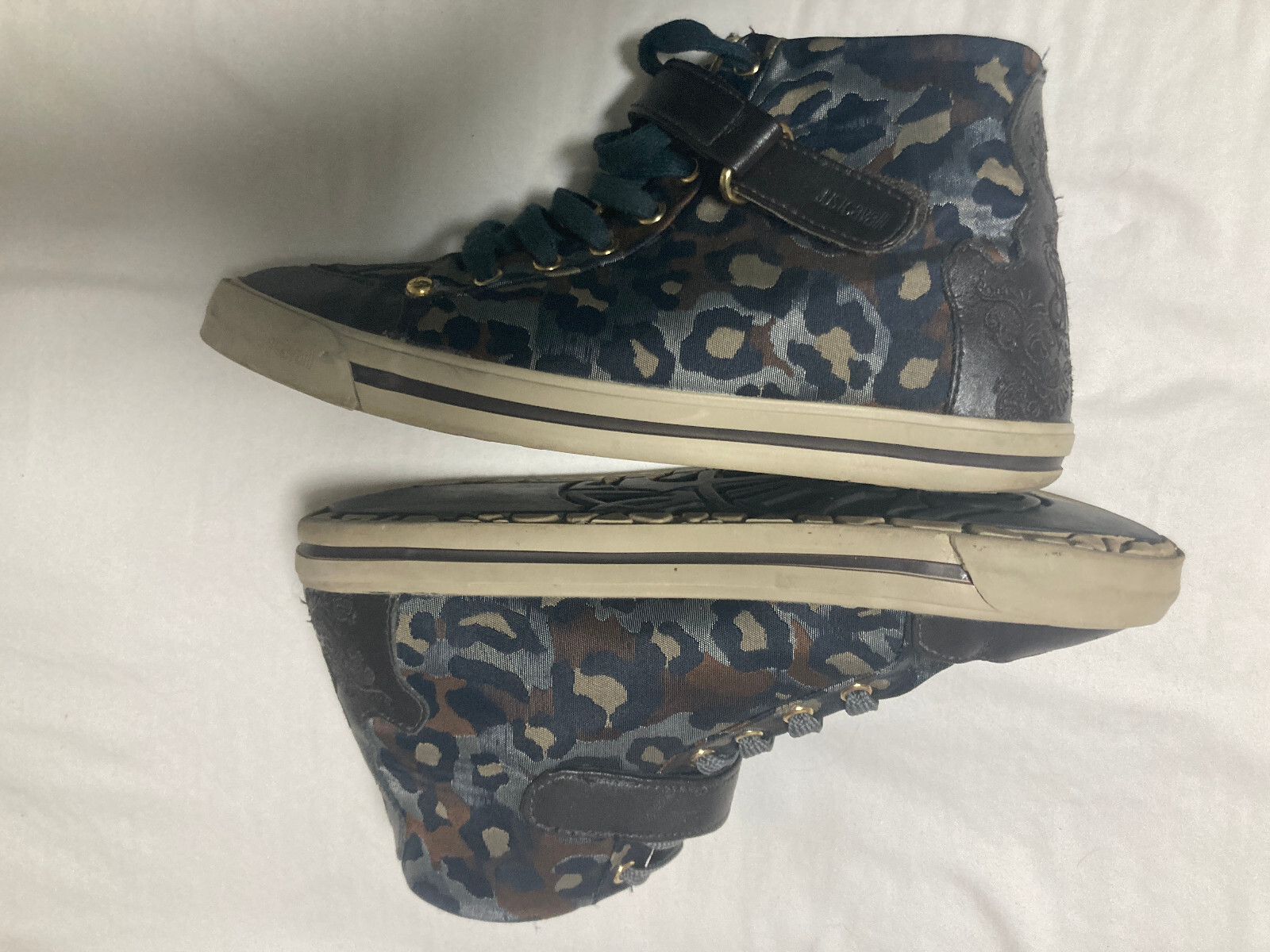 Just Cavalli High-top Sneakers – 38 fits like 37 1/2 – leather/canvas brown/blue