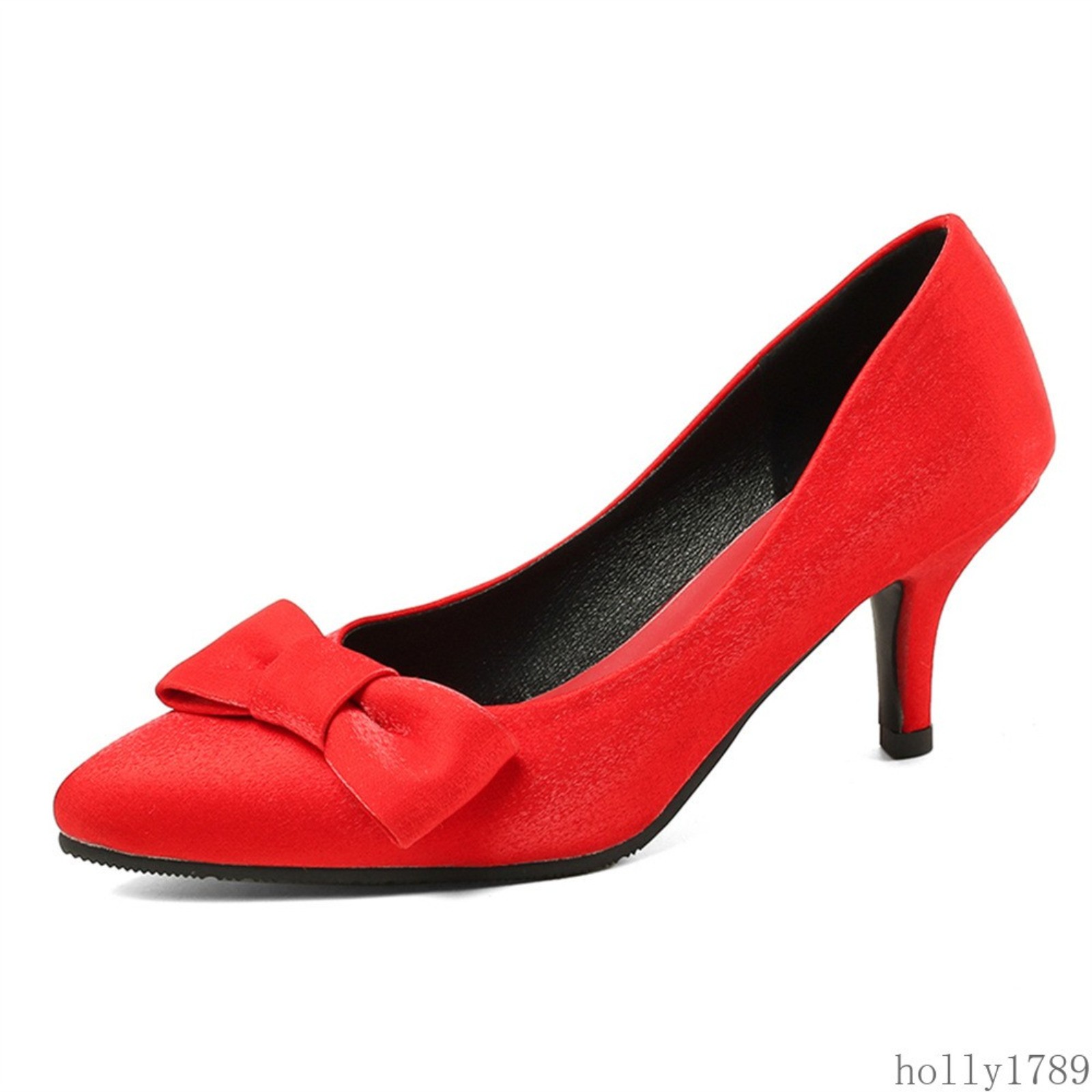 Women’s Satin Bow High Heels Heel Pumps Pointed Toe Slip-On Party Dress Shoes