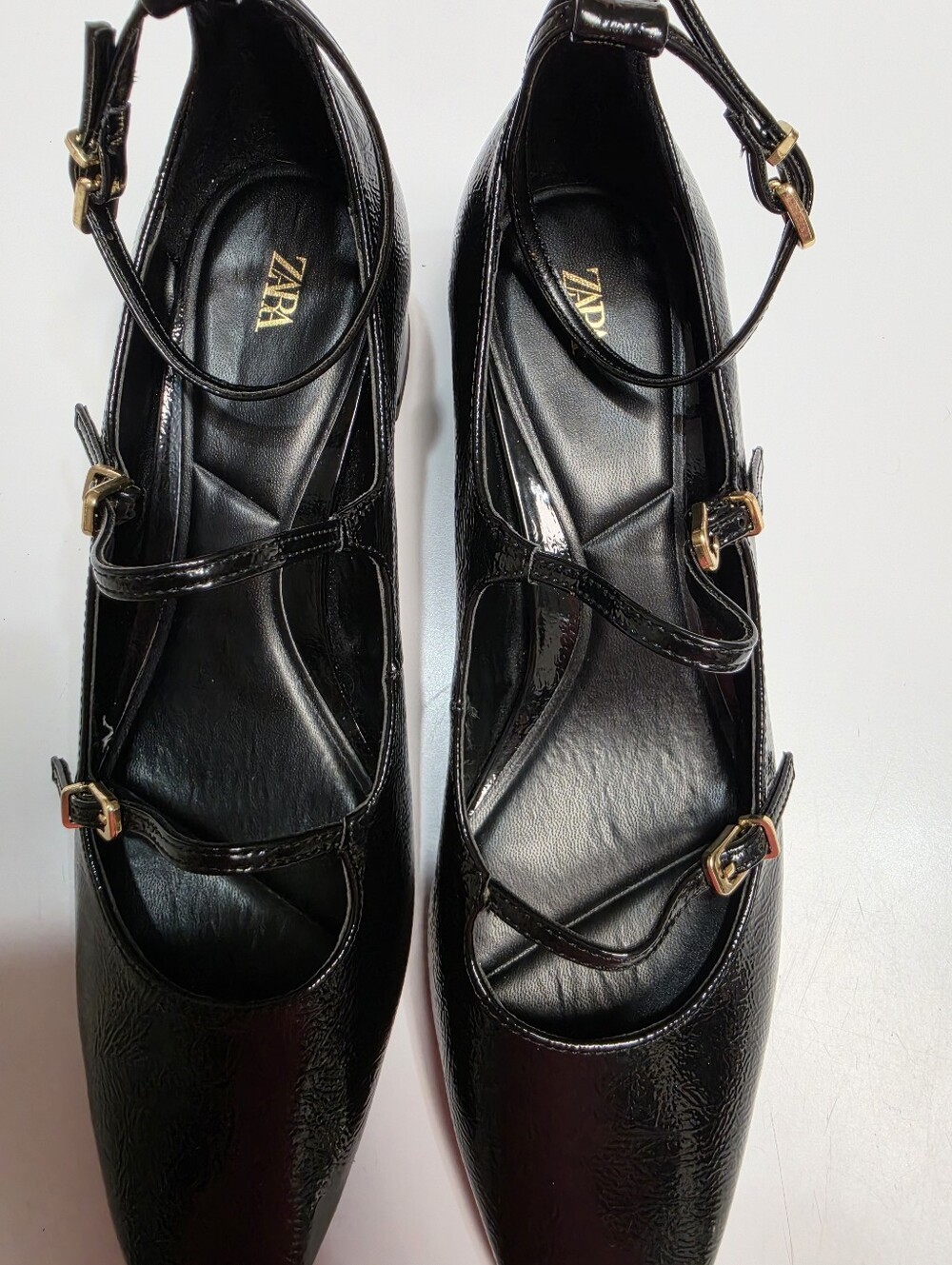 Zara Black Patent Leather Multi-Strap Mary Jane Shoes – Size (EU-41) 10 – 10.5