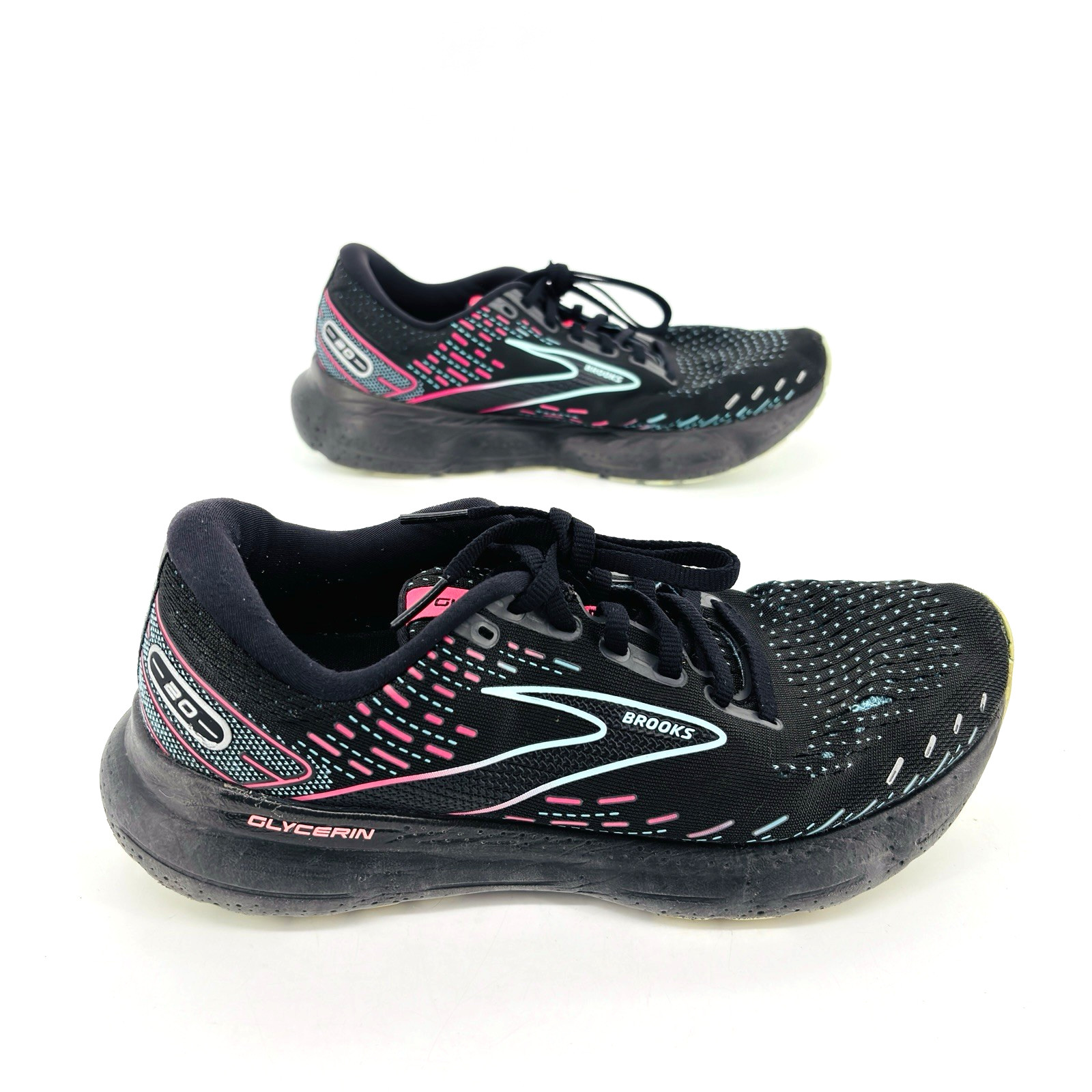 Womens 9.5 Medium B Brooks Glycerin 20 Black Blue Pink Running Shoes 1203691B005