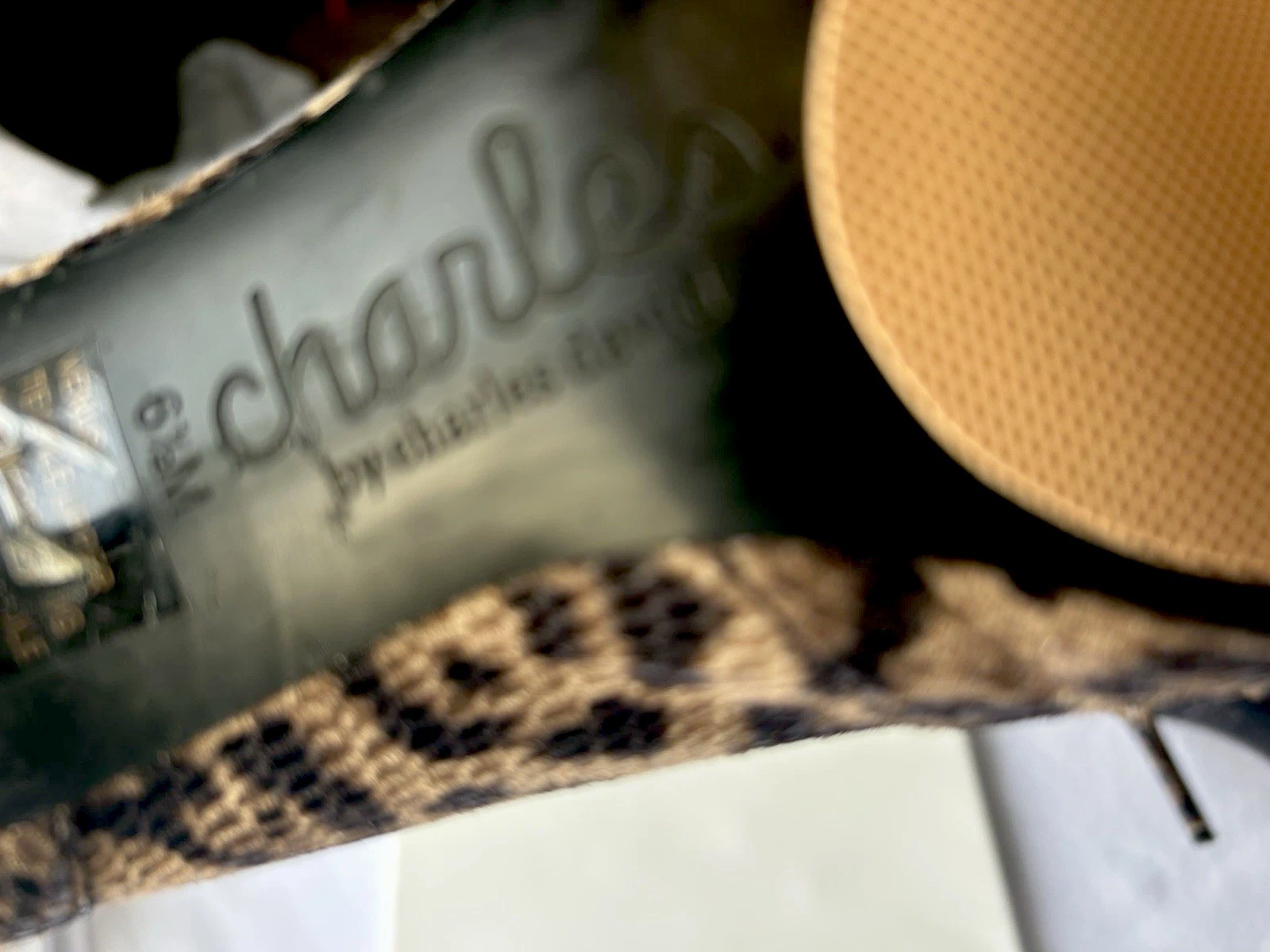 Charles David leopard print, animal print/ ankle 4’ high heel booties size 6.5