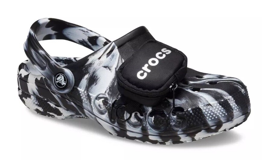 Crocs Baya Marbled Pouch Clogs Black and White Sz M10/W12 (New In Original Bag)