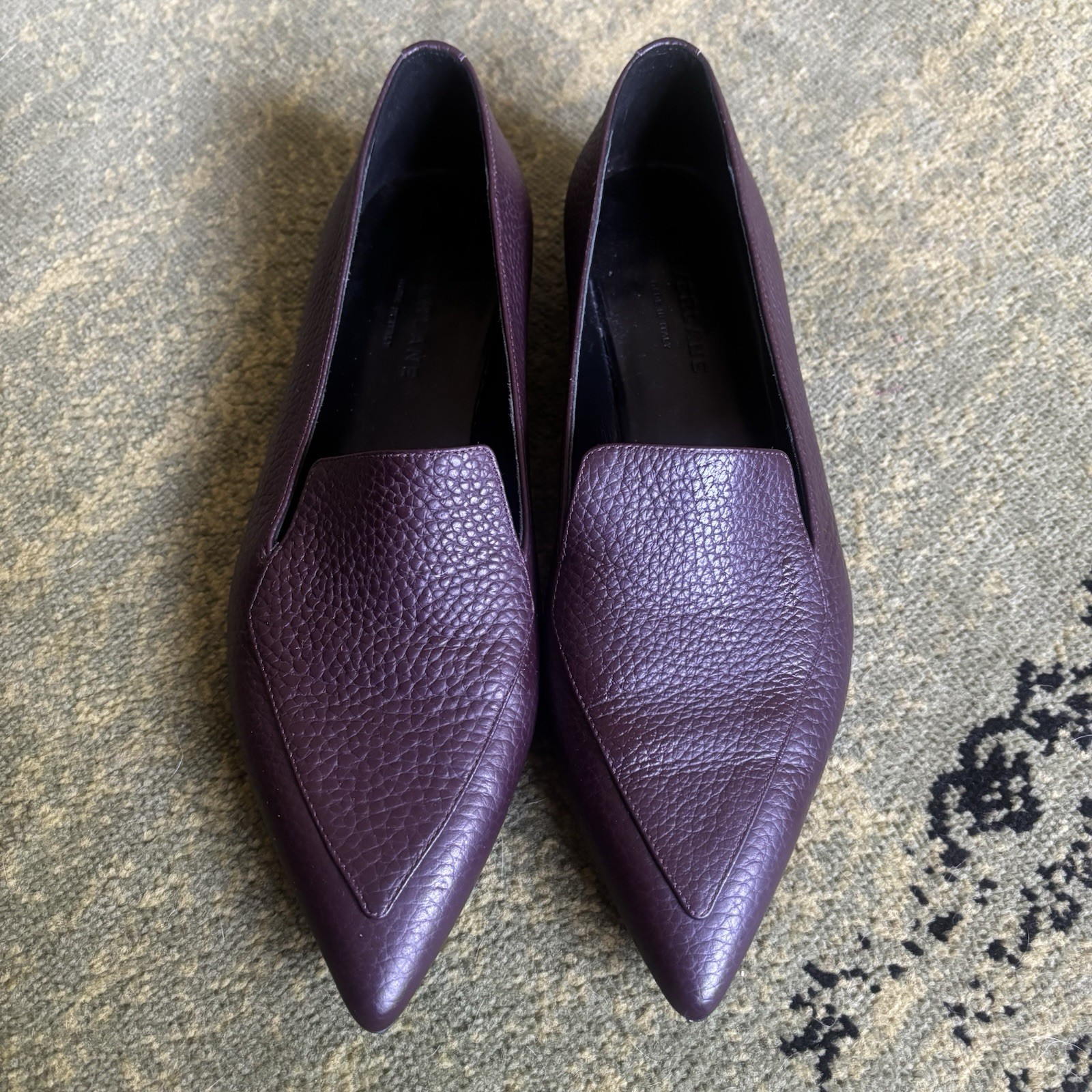 Everlane The Boss Womens Purple Pebbled Leather Simple Pointed Toe Flats 8.5