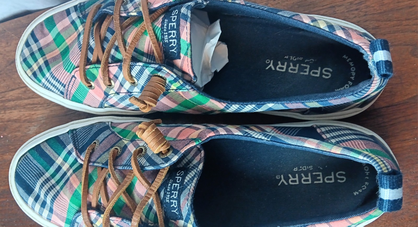 Sperry Pier Wave LTT Plaid Canvas Sneak Boat Shoes Women 9 STS85163