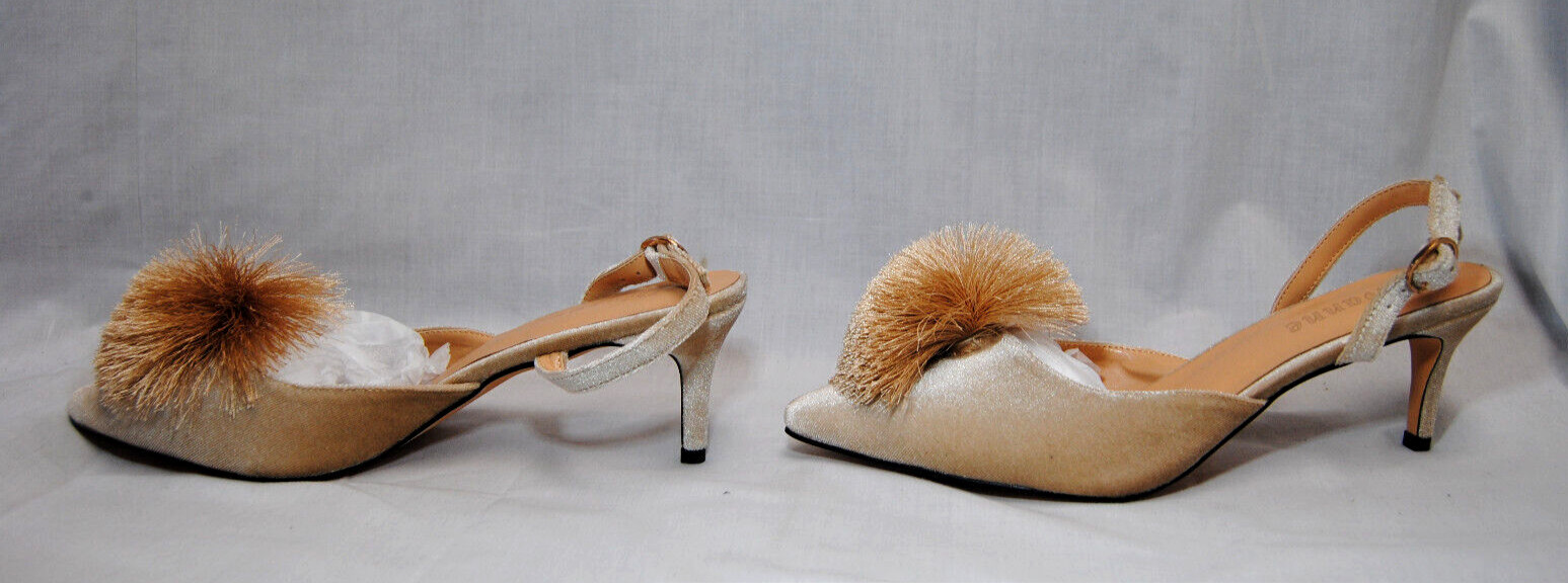 Divanne Women’s Puff Pompom Slingback Pumps Pointed Toe Kitten Heels New T2346