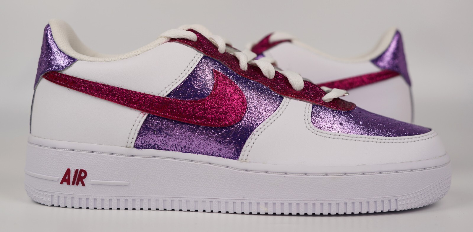 Nike Air Force 1 Custom Glitter Sparkle Sneakers Purple Magenta Pink White Shoes