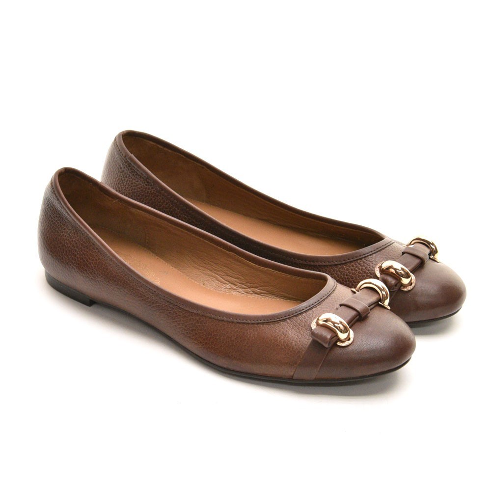 Ladies Elie Tahari Roni Ballerina Flats 39 / 8.5 Brown Pebbled Leather Shoes New