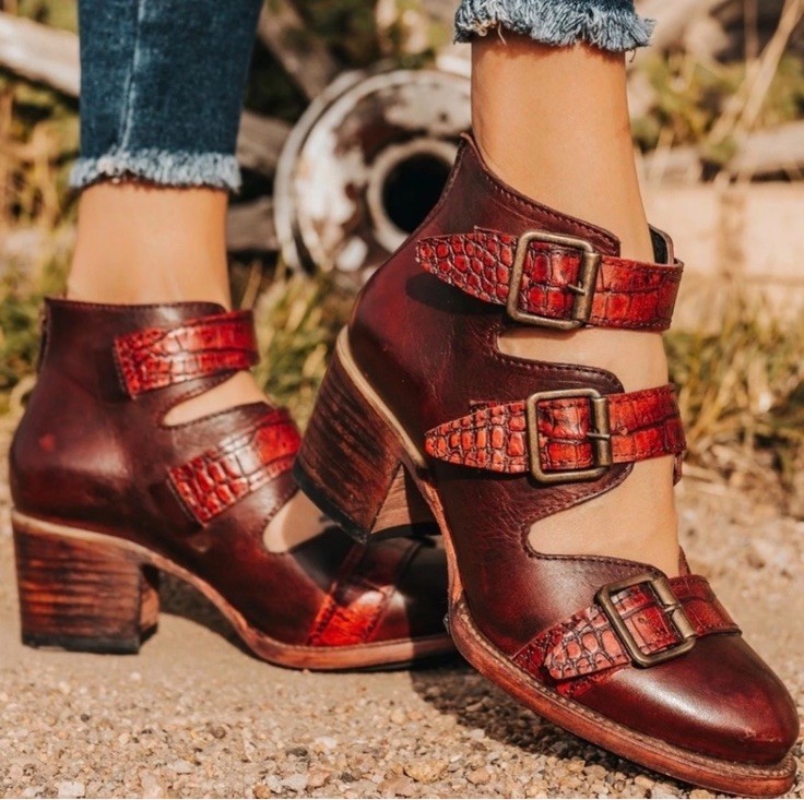Freebird Boots Charlotte Burgundy Leather Crocodile Buckle Ankle Booties W’s-7