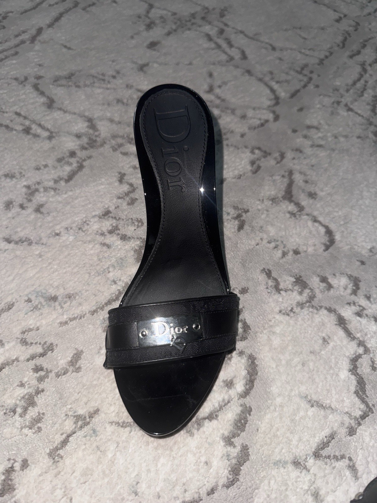 Dior Black Logo Leather Mule Heels Open Toe Slip-On Women’s US 7.5