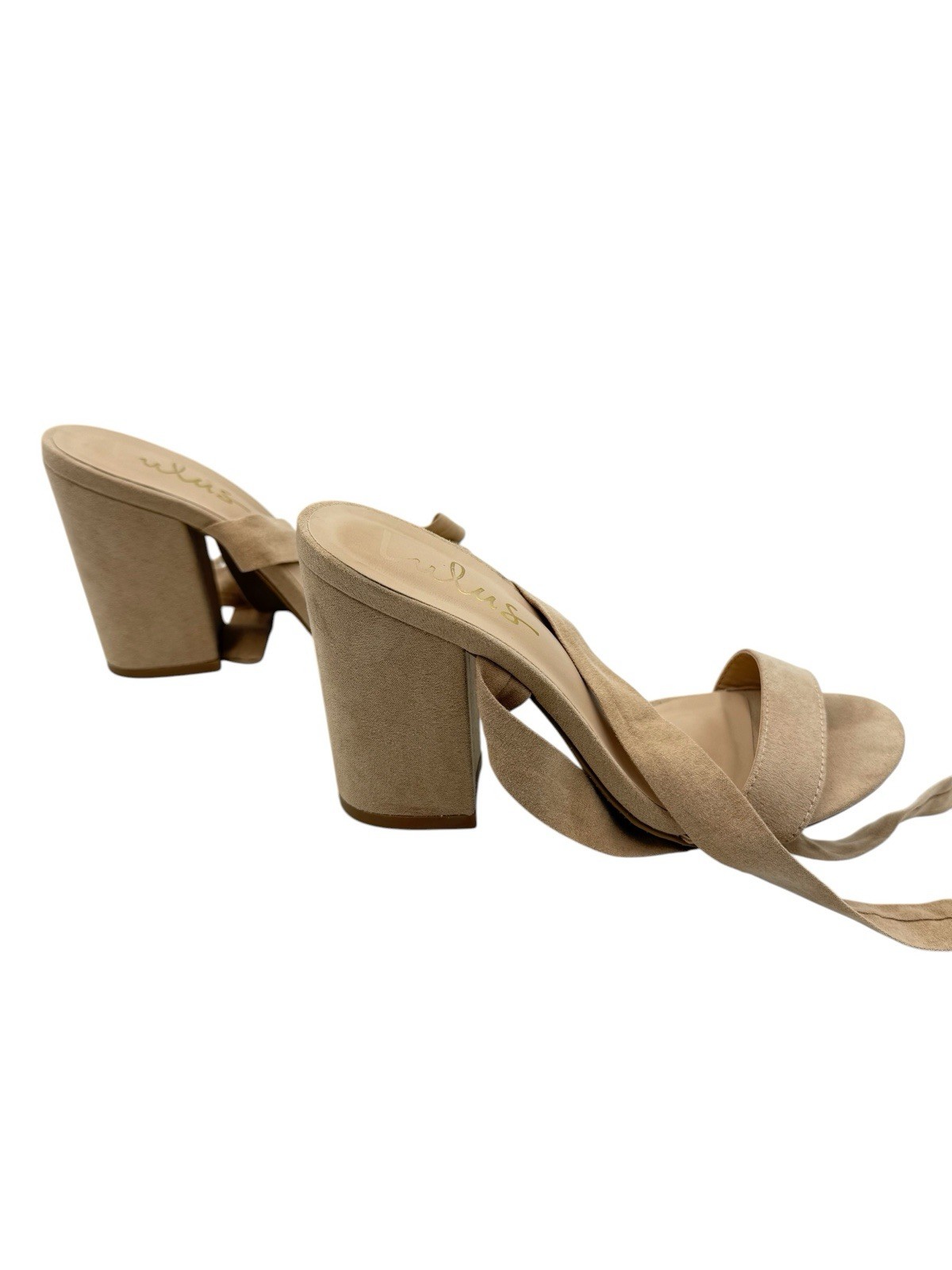 Size 7.5 Women’s Lulus Alta Light Nude Suede Lace Up Block Heel Sandals Boho