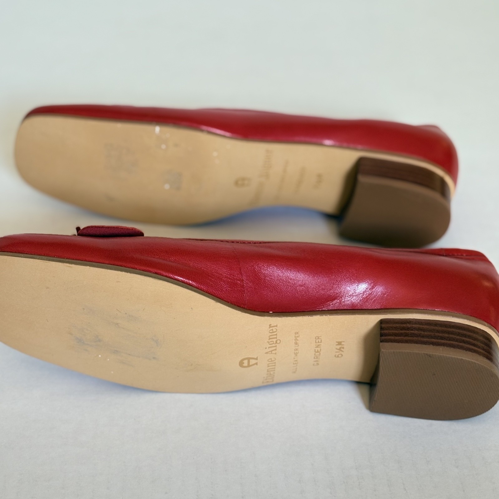 VTG Etienne Aigner Red Leather Ballet Flats 6.5 Rosette Classic The Gardener EUC