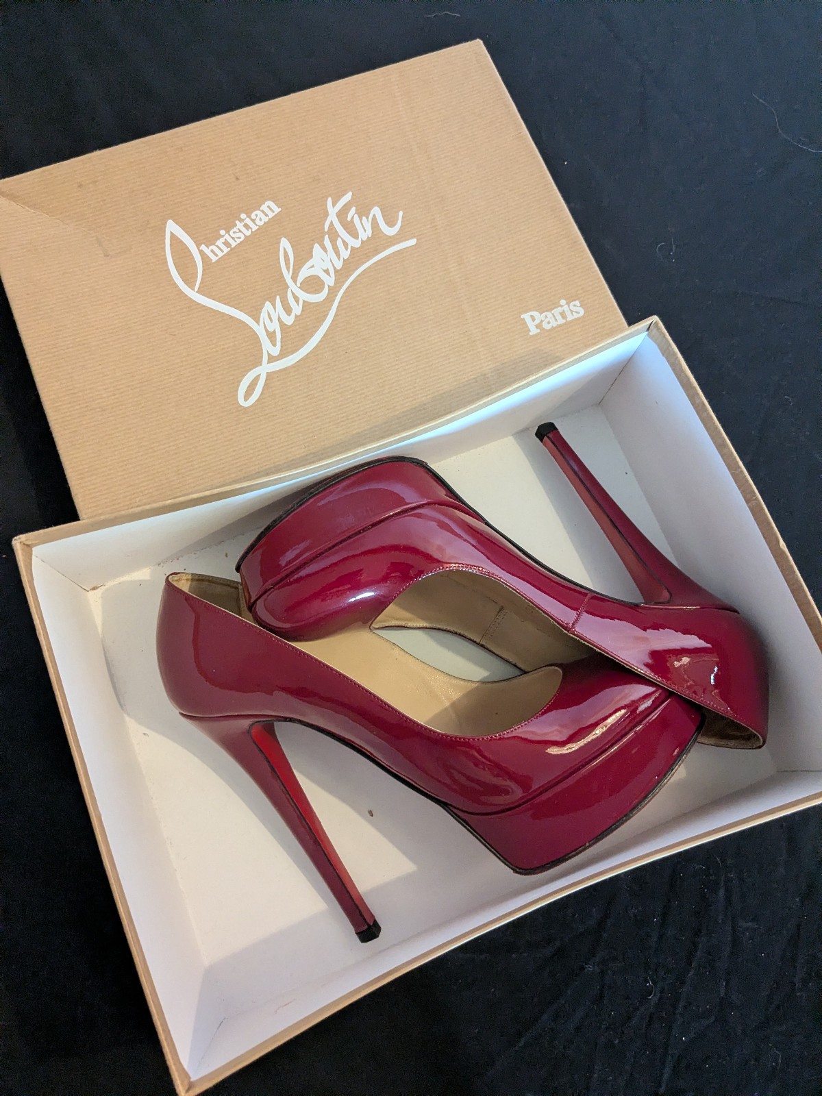 Red Patent Leather Christian Loubotin Bianca Pumps Sz 37 1/2