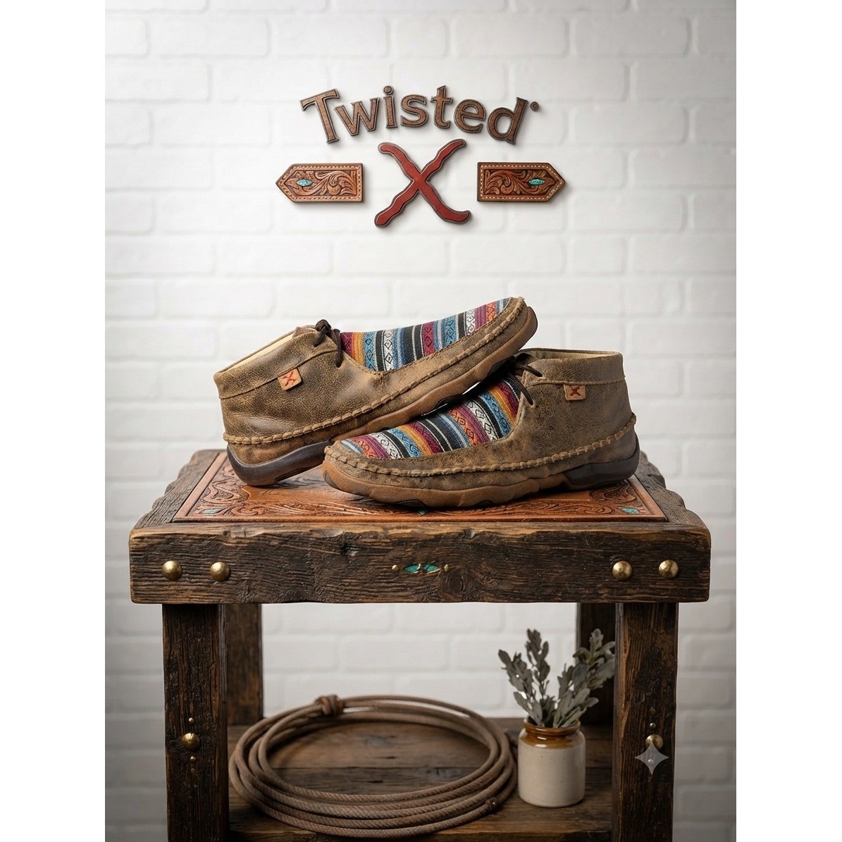 Twisted X Womens Driving Moc Chukka Boots Brown Leather Aztec Serape WDM0096
