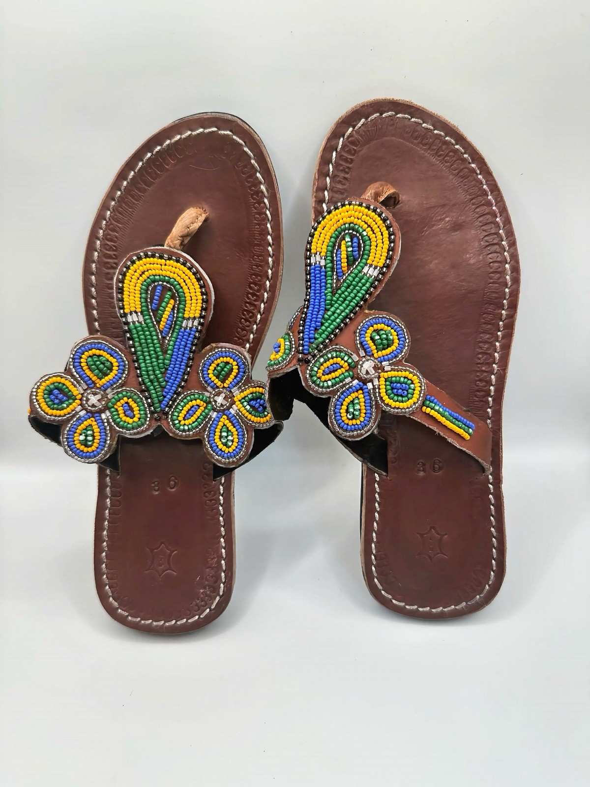 Women’s African Maasai Beaded Sandals Size 6.5 – Handmade Leather Boho Shoes