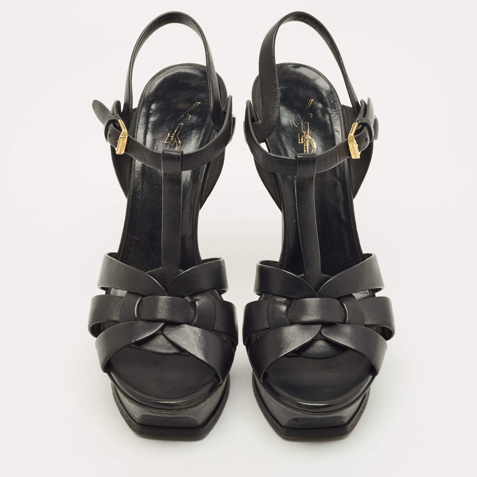 Saint Laurent Tribute Size 37 Black Leather Platform Sandals