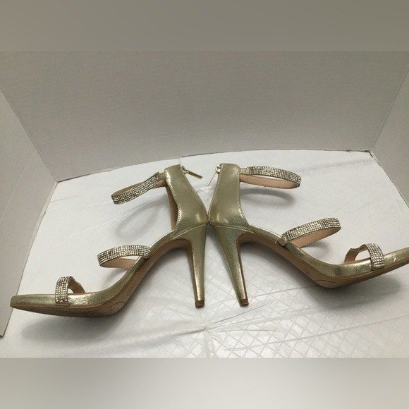 Kelly & Katie Metallic Gold Rhinestone Strappy Heels Ankle Strap Size 7.5